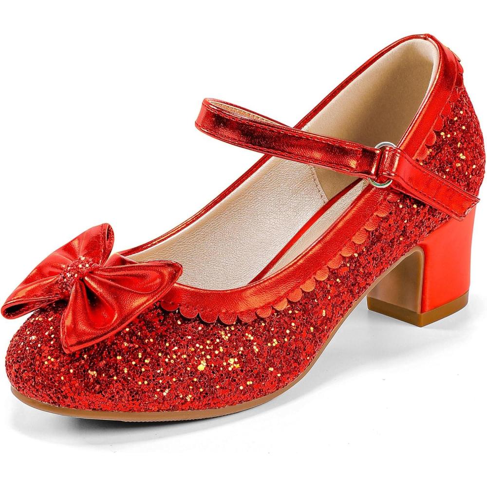 imagePrincess Shoes High Heel Toddler Girls Dress Shoes Cute Bowknot Sparkle Mary Jane Flower Girls Wedding Birthday Party Prom for Little Big KidsRed Sequins