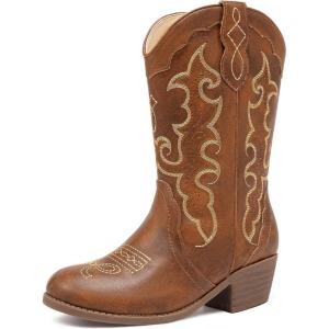 Girls Cowboy Boots Cowgirl Western Boot for Kids Rhinestone Sparkly Toddler Dress Boots Ponited Toe Mid Calf Birthday Party for Little Big Kid(Brown)