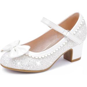 Princess Shoes High Heel Toddler Girls Dress Shoes Cute Bowknot Sparkle Mary Jane Flower Girls Wedding Birthday Party Prom for Little Big Kids(Ivory Sequins)