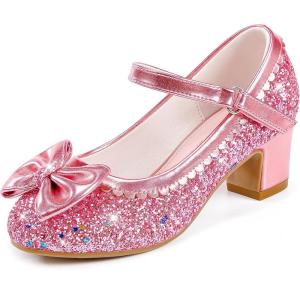 Princess Shoes High Heel Toddler Girls Dress Shoes Cute Bowknot Sparkle Mary Jane Flower Girls Wedding Birthday Party Prom for Little Big Kids(Pink Sequins)