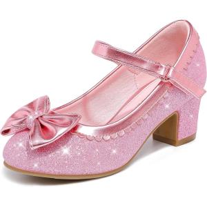 Princess Shoes High Heel Toddler Girls Dress Shoes Cute Bowknot Sparkle Mary Jane Flower Girls Wedding Birthday Party Prom for Little Big Kids(Pink Shimmer)