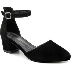 Flower Girl Shoes Closed Toe Heels for Girls Dress Shoes Ankle Strap High Heels for Kids Pointed Toe Block Chunky Pump for Little Big Kids Wedding Party(Classic Nubuck Black)