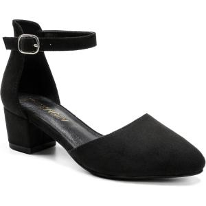 Flower Girl Shoes Closed Toe Heels for Girls Dress Shoes Ankle Strap High Heels for Kids Pointed Toe Block Chunky Pump for Little Big Kids Wedding Party(Classic Suede Black)
