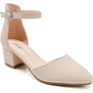 Flower Girl Shoes Closed Toe Heels for Girls Dress Shoes Ankle Strap High Heels for Kids Pointed Toe Block Chunky Pump for Little Big Kids Wedding Party(Classic Nubuck Nude)