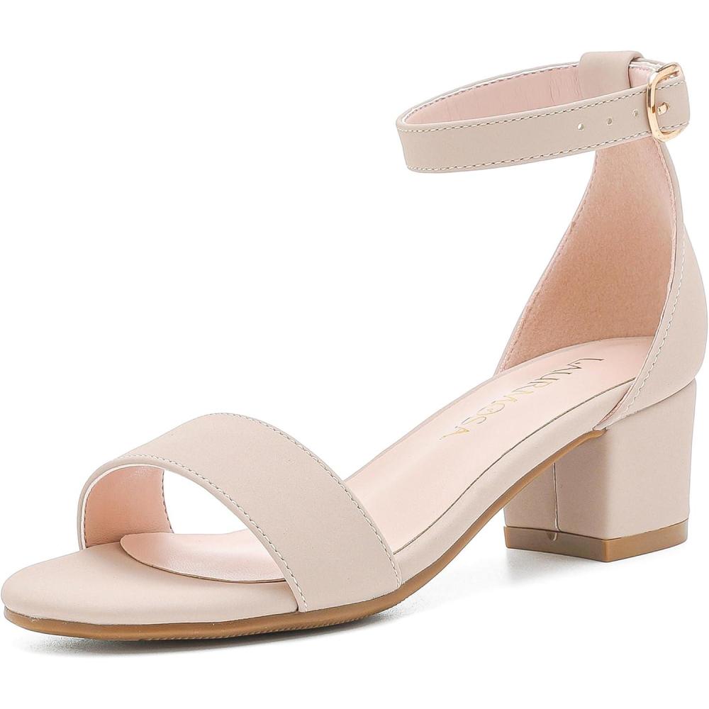 imageGirls High Heels Sandal for Girls Open Toe Ankle Buckle Strap Dress Shoes for Little Big Kids in Wedding Party Block Chunky Pump SandalsHonorable Nubuck Nude