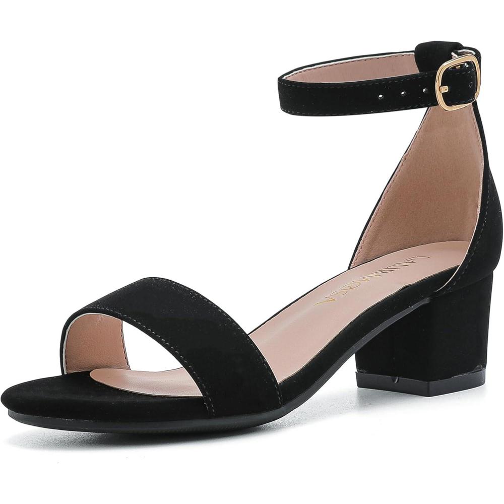 imageGirls High Heels Sandal for Girls Open Toe Ankle Buckle Strap Dress Shoes for Little Big Kids in Wedding Party Block Chunky Pump SandalsHonorable Nubuck Black