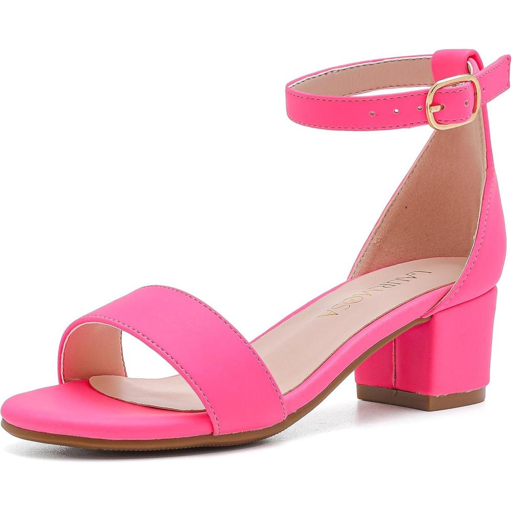 imageGirls High Heels Sandal for Girls Open Toe Ankle Buckle Strap Dress Shoes for Little Big Kids in Wedding Party Block Chunky Pump SandalsHonorable Nubuck Fuchsia