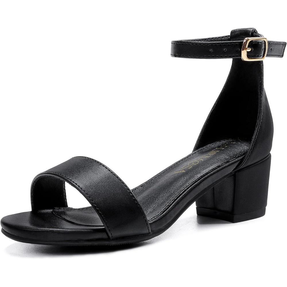 imageGirls High Heels Sandal for Girls Open Toe Ankle Buckle Strap Dress Shoes for Little Big Kids in Wedding Party Block Chunky Pump SandalsHonorable Pu Black