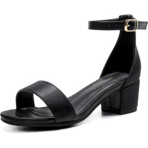Girls High Heels Sandal for Girls Open Toe Ankle Buckle Strap Dress Shoes for Little Big Kids in Wedding Party Block Chunky Pump Sandals(Honorable Pu Black)