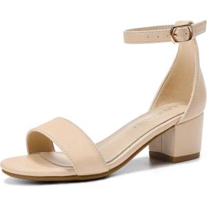 Girls High Heels Sandal for Girls Open Toe Ankle Buckle Strap Dress Shoes for Little Big Kids in Wedding Party Block Chunky Pump Sandals(Honorable Pu Nude)