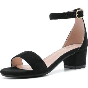 Girls High Heels Sandal for Girls Open Toe Ankle Buckle Strap Dress Shoes for Little Big Kids in Wedding Party Block Chunky Pump Sandals(Honorable Suede Black)