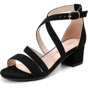 Girls Sandals Chunky High Heel Strappy Open Toe Ankle Strap Dress Shoes for Little Big Kids in Wedding Party(Inspired Nubuck Black)