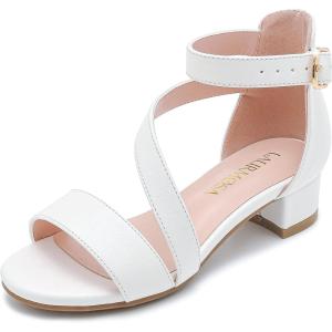 Girls Sandals Kids Heels Open Toe Ankle Strap Dress Shoes Flower Wedding Party for Toddler Little Big Kid(Blissful Pu White)
