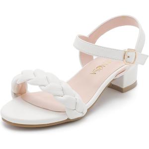 Girls Sandals Kids Heels Open Toe Ankle Strap Dress Shoes Flower Wedding Party for Toddler Little Big Kid(Braided White)