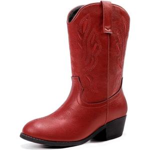 Cowgirl Boots for Little Girls Mid Calf Pointed Toe Kid Cowboy Boots Side Zipper Classic Embroidered Western Boots Horse Riding Shoes Party for Toddler Little Big Kids(Red)