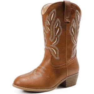 Cowgirl Boots for Little Girls Mid Calf Pointed Toe Kid Cowboy Boots Side Zipper Classic Embroidered Western Boots Horse Riding Shoes Party for Toddler Little Big Kids(Reddish Brown)