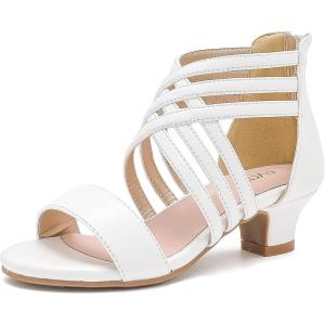 Little Girls Sandals High Heels Formal Shoes Open Toe Pump Sandals Glitter Party Wedding Shoes for Big Kids Toddler(R Pu White)