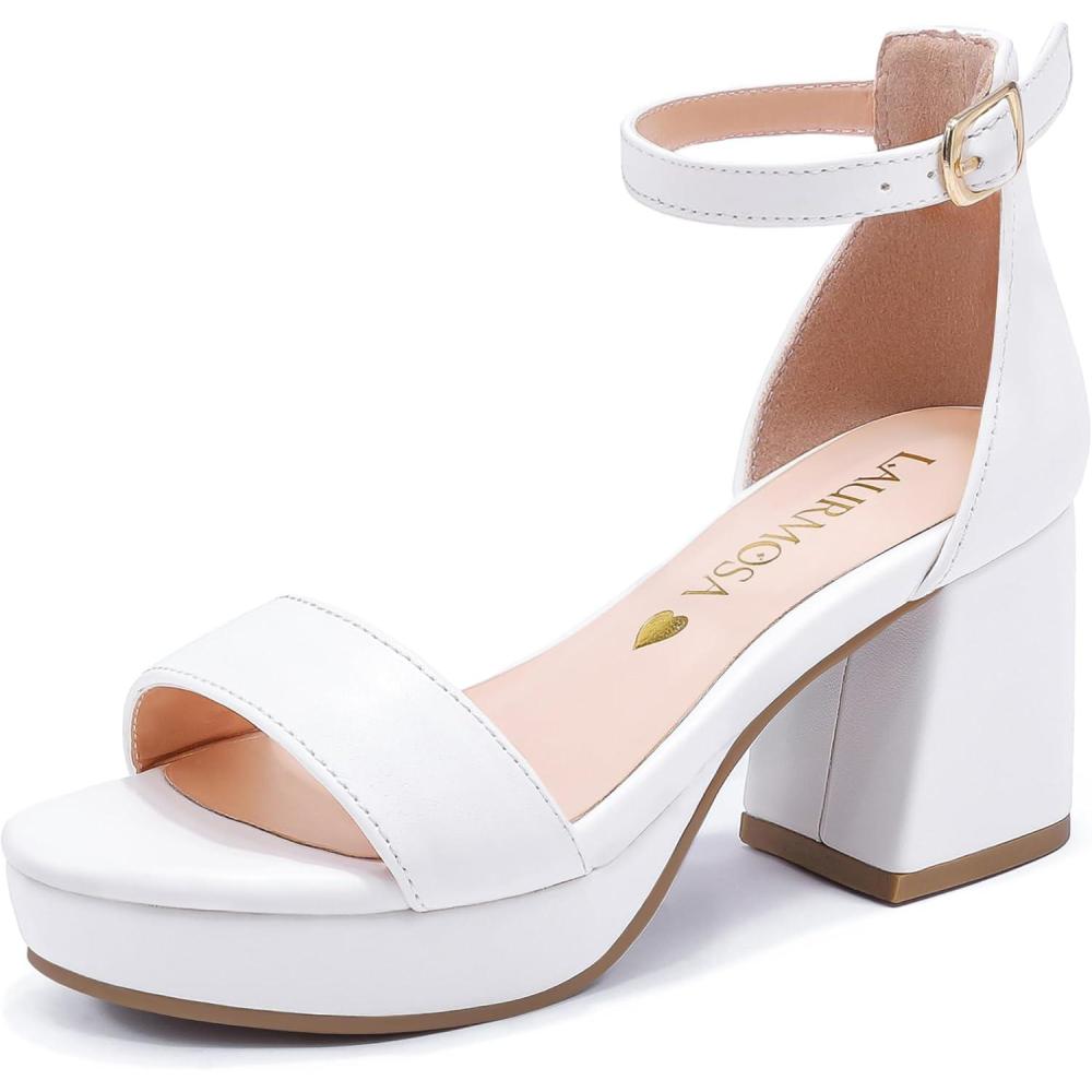 imageHigh Heels for Kids Sandals Big Girls Dress Shoes Flower Girl Shoes for Wedding Party Pageant Round Open Toe Ankle Strap Dress Sandals Platform Heels Chunky Pumps for Little Big KidsWhite Pu