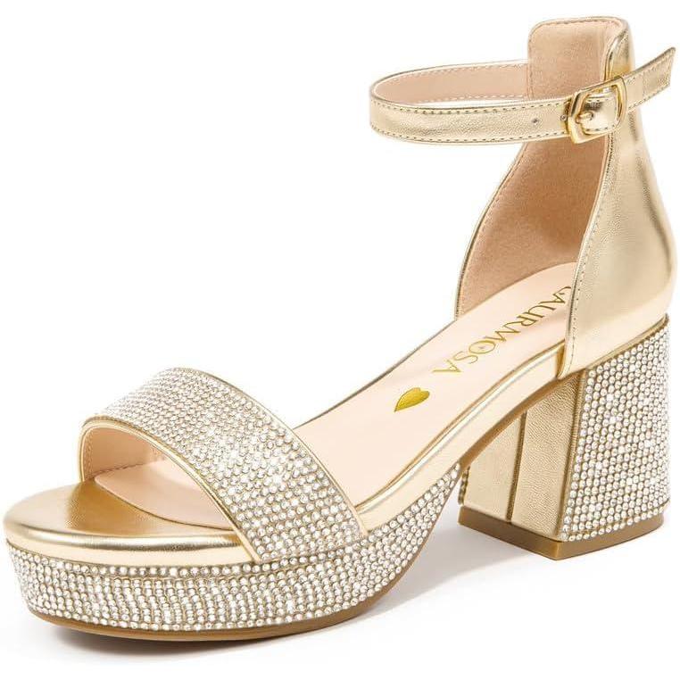 imageHigh Heels for Kids Sandals Big Girls Dress Shoes Flower Girl Shoes for Wedding Party Pageant Round Open Toe Ankle Strap Dress Sandals Platform Heels Chunky Pumps for Little Big KidsRhgold