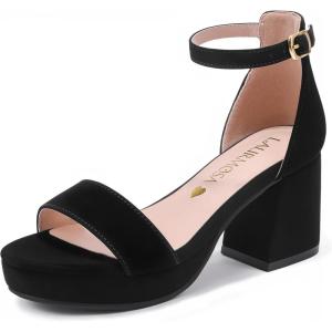High Heels for Kids Sandals Big Girls Dress Shoes Flower Girl Shoes for Wedding Party Pageant Round Open Toe Ankle Strap Dress Sandals Platform Heels Chunky Pumps for Little Big Kids(Black Nubuck)
