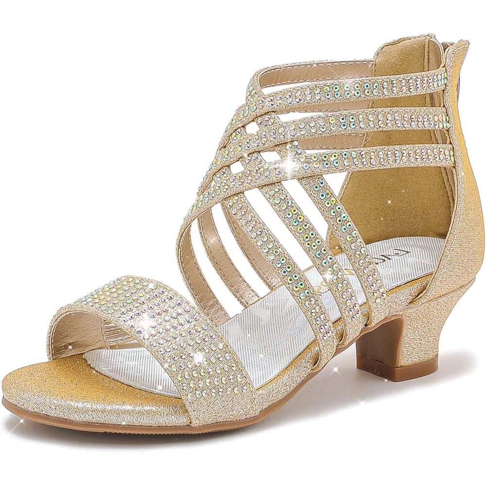 image:imageLAURMOSA Little Girls Sandals High Heels Formal Shoes Open Toe Pump Sandals Glitter Party Wedding Shoes for Big Kids ToddlerR Glitter Cham