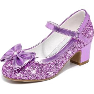 LAURMOSA Princess Shoes High Heel Toddler Girls Dress Shoes Cute Bowknot Sparkle Mary Jane Flower Girls Wedding Birthday Party Prom for Little Big Kids(Purple Sequins)