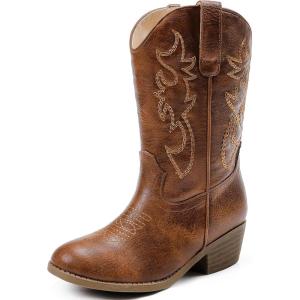 Cowboy Boots for Girls – Pointed Toe Kids Cowgirl Boots – Mid Calf Western Youth Boots for Toddler to Big Kids – Horse Riding & Party(Brown Embroidery)