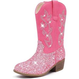 Cowboy Boots for Girls – Pointed Toe Kids Cowgirl Boots – Mid Calf Western Youth Boots for Toddler to Big Kids – Horse Riding & Party(Pink Sequin)
