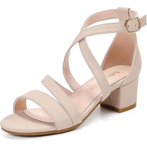 LAURMOSA Girls Sandals Chunky High Heel Strappy Open Toe Ankle Strap Dress Shoes for Little Big Kids in Wedding Party(Inspired Nubuck Nude)