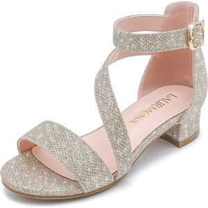 LAURMOSA Girls Sandals Kids Heels Open Toe Ankle Strap Dress Shoes Flower Wedding Party for Toddler Little Big Kid(Blissful Glitter Gold)