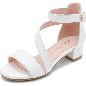 LAURMOSA Girls Sandals Kids Heels Open Toe Ankle Strap Dress Shoes Flower Wedding Party for Toddler Little Big Kid(Blissful Pu White)