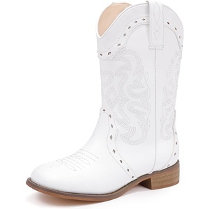 LAURMOSA Kids Cowgirl Boots for Girls Western Square Toe Girls Sparkle Boots Zipper Mid Calf Low Heel Horse Riding for Toddler Little Big Kids(White)