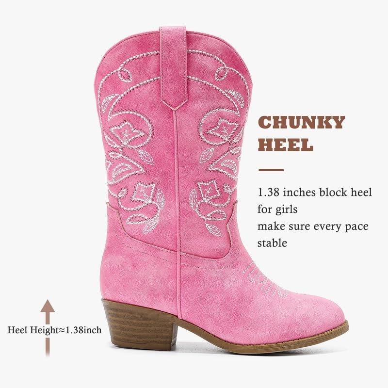 image:imageLAURMOSA Cowgirl Boots for Girls Mid Calf Youth Girl Cowboy Western Boots Pointed Toe Embroidered for Horse Riding Country Party Toddler Little Big KidsPink