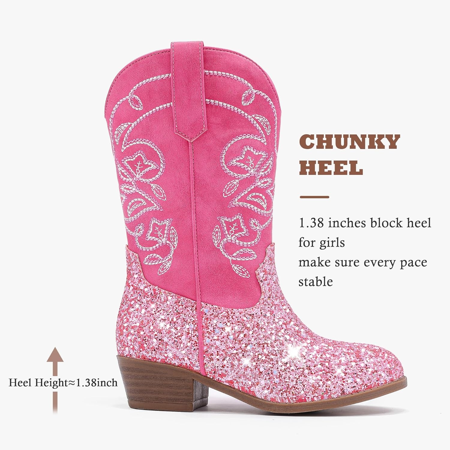 image:imageLAURMOSA Cowgirl Boots for Girls Mid Calf Youth Girl Cowboy Western Boots Pointed Toe Embroidered for Horse Riding Country Party Toddler Little Big KidsPink Sequins