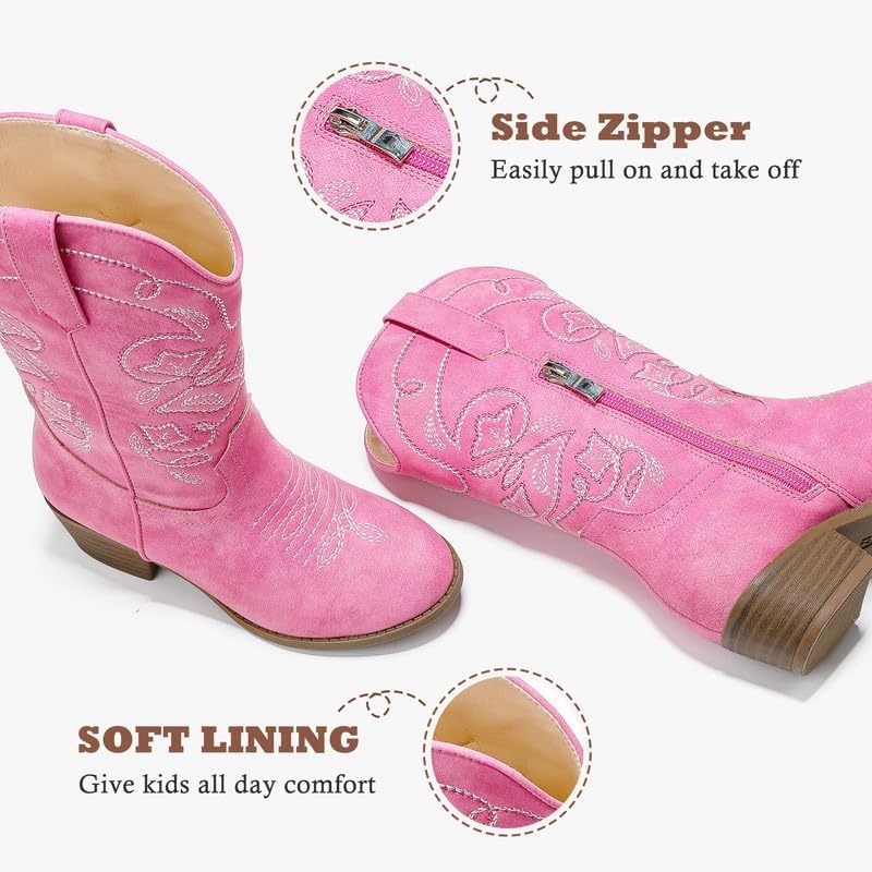 image:imageLAURMOSA Cowgirl Boots for Girls Mid Calf Youth Girl Cowboy Western Boots Pointed Toe Embroidered for Horse Riding Country Party Toddler Little Big KidsPink