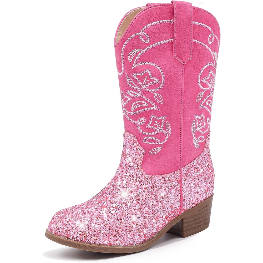 image:imageLAURMOSA Cowgirl Boots for Girls Mid Calf Youth Girl Cowboy Western Boots Pointed Toe Embroidered for Horse Riding Country Party Toddler Little Big KidsPink Sequins