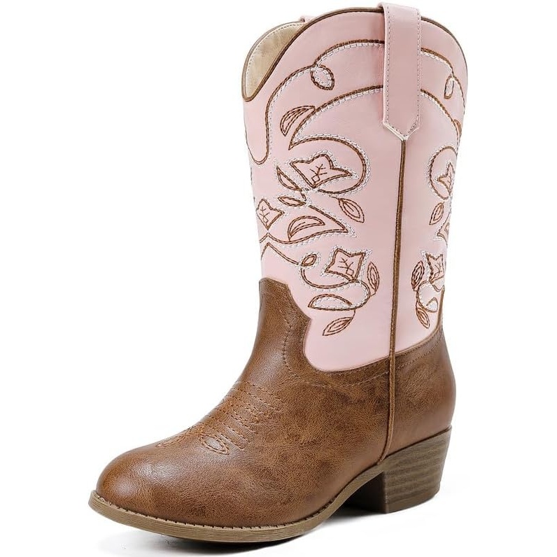 image:imageLAURMOSA Cowgirl Boots for Girls Mid Calf Youth Girl Cowboy Western Boots Pointed Toe Embroidered for Horse Riding Country Party Toddler Little Big KidsPink Brown