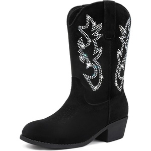 LAURMOSA Cowboy Boots for Girls – Pointed Toe Kids Cowgirl Boots – Mid Calf Western Youth Boots for Toddler to Big Kids – Horse Riding & Party(Black Suede)