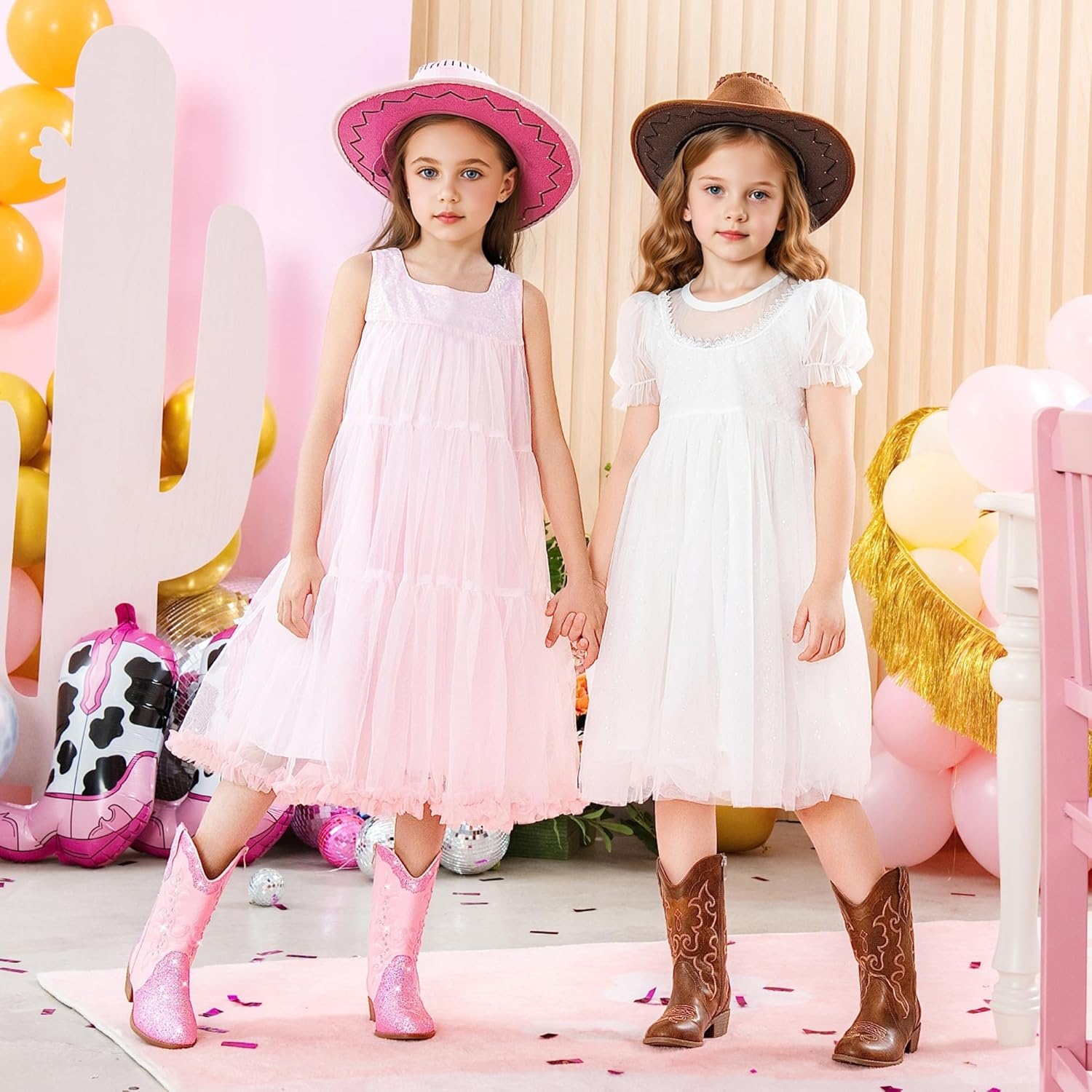 image:imageLAURMOSA Girls Cowboy Boots Cowgirl Western Boot for Kids Rhinestone Sparkly Toddler Dress Boots Ponited Toe Mid Calf Birthday Party for Little Big KidPink