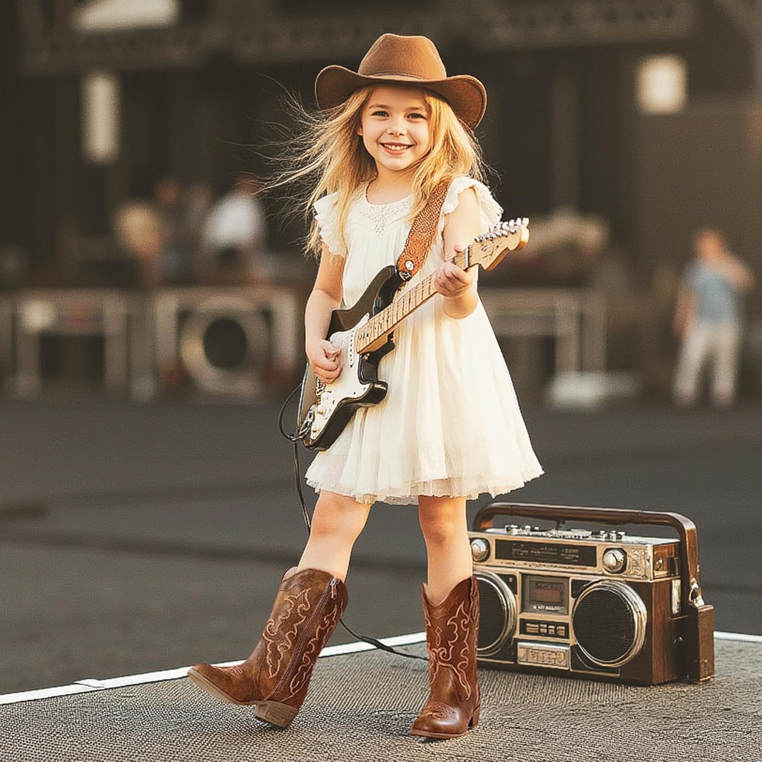 image:imageLAURMOSA Girls Cowboy Boots Cowgirl Western Boot for Kids Rhinestone Sparkly Toddler Dress Boots Ponited Toe Mid Calf Birthday Party for Little Big KidBrown